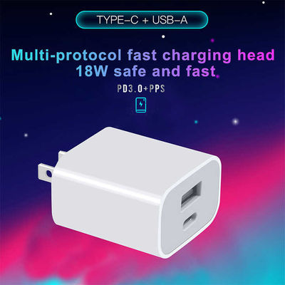 US 2ピン 18W デュアルUSB ウォールチャージャー タイプC&USB-A スマートフォン,タブレット,カメラ用 急速充電電源アダプタ