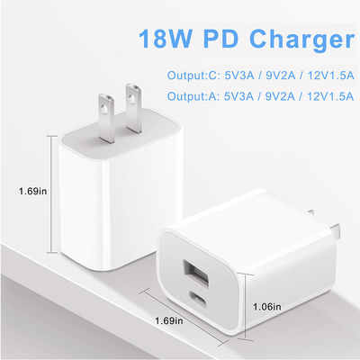 US 2ピン 18W デュアルUSB ウォールチャージャー タイプC&USB-A スマートフォン,タブレット,カメラ用 急速充電電源アダプタ
