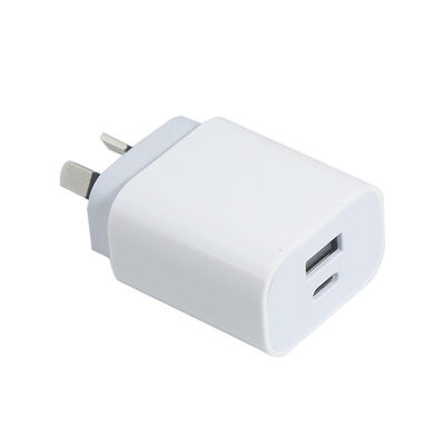 AU 2ピン 20W デュアルポート壁充電器 – USB-C & USB-A 急速充電電源アダプター (携帯電話、タブレット、カメラ、旅行用)