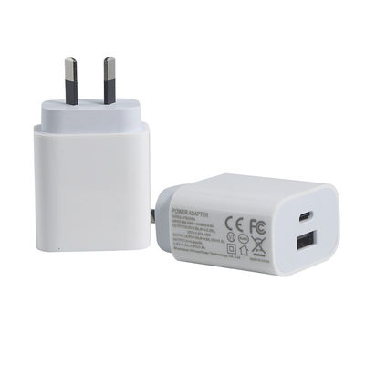 AU 2ピン 20W デュアルポート壁充電器 – USB-C & USB-A 急速充電電源アダプター (携帯電話、タブレット、カメラ、旅行用)