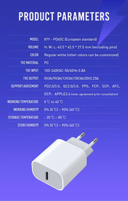 EU 45W USB-C 急速充電器（EU 2ピン プラグ付き）