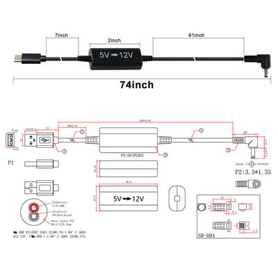 USB-Cから12Vのステップアップケーブル,右角DCプラグ - 5Vから12Vの電源変換コード,ルーター,LED,カメラ,ファン