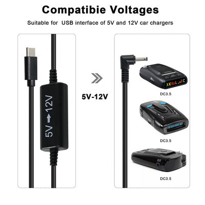 USB-Cから12Vのステップアップケーブル,右角DCプラグ - 5Vから12Vの電源変換コード,ルーター,LED,カメラ,ファン