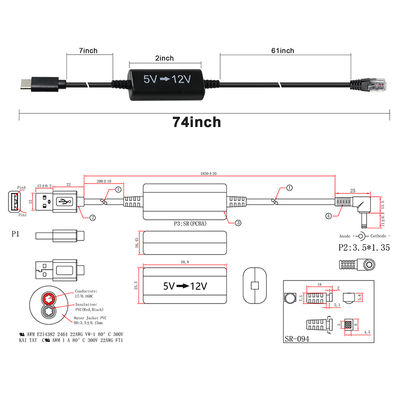 USB-C から RJ45 電源注入ケーブル -5V から 12V IP カメラ,アクセス ポイント,IoT デバイスのためのステップアップ イーサネット アダプター