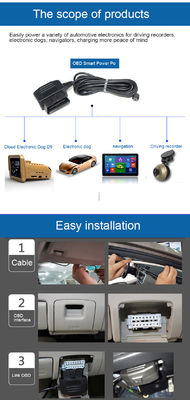 ダッシュカム用OBD2-DC 5.5x2.1mm電源ケーブル - ACC/パーキングモードハードワイヤーアダプター、12V車載DVR用スマート電圧カットオフ付き