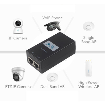 デスクトップアクティブPoEインジェクター -48V Power over Ethernetアダプター IEEE 802.3af/at対応 IPカメラ、無線AP、VoIP電話用
