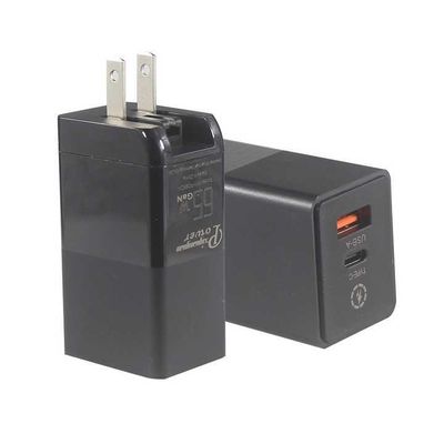 USプラグ 65W USBウォールチャージャー – USB-C & USB-A出力デュアルポートアダプター、ノートパソコン、携帯電話、タブレット、旅行充電用 (100–240V入力)