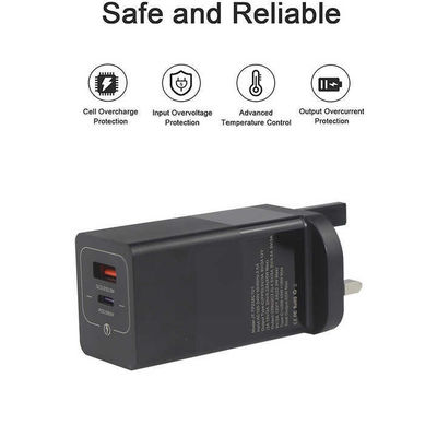 USプラグ 65W USBウォールチャージャー – USB-C & USB-A出力デュアルポートアダプター、ノートパソコン、携帯電話、タブレット、旅行充電用 (100–240V入力)