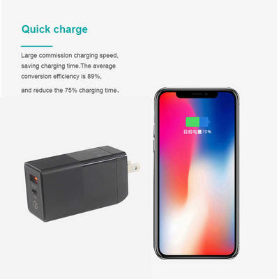 USプラグ 65W USBウォールチャージャー – USB-C & USB-A出力デュアルポートアダプター、ノートパソコン、携帯電話、タブレット、旅行充電用 (100–240V入力)