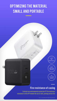 USプラグ100W デュアルUSB-C ウォールチャージャー ノートPC,タブレット,電話,C型デバイスのための2ポート高速充電アダプター (100240V入力)