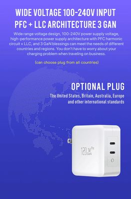120W 双 USB-C GaN PD 充電器,US 2ピンプラグ