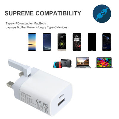 USB-CおよびUSB-Aポート付きUK 2ピン壁コンセント充電器、20W出力、スマートフォン/タブレット用コンパクトデュアルポート電源アダプター