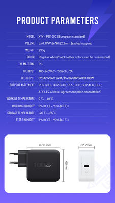 イギリス / EU USB-Cポート付き2ピンウォールチャージャー,ラップトップ/タブレット/電話用の100W高速出力電源アダプター
