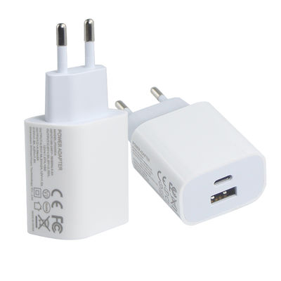 USB-CおよびUSB-Aポート付きEU 2ピン壁充電器、20Wコンパクトデュアルポート電源アダプター、携帯電話とタブレットの充電用