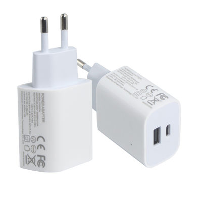 USB-CおよびUSB-Aポート付きEU 2ピン壁充電器、20Wコンパクトデュアルポート電源アダプター、携帯電話とタブレットの充電用