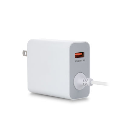 60W USB-C US 壁掛け充電器（固定ケーブル付き）、スマートフォン、タブレット、およびラップトップ用高速Type-C電源アダプター