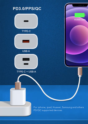 20W USB-CおよびUSB-A GaN PD充電器（ケーブル付き）