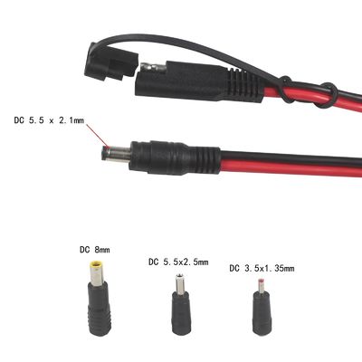 SAE - DC同軸アダプターケーブル - 6フィート 14AWG クイックリリース 接続プラグ 5.5mmx2.1mm オスジャック延長電源、自動車用8mm 2.5mm 3.5mmアダプター付き (B09N3LCJ4F)