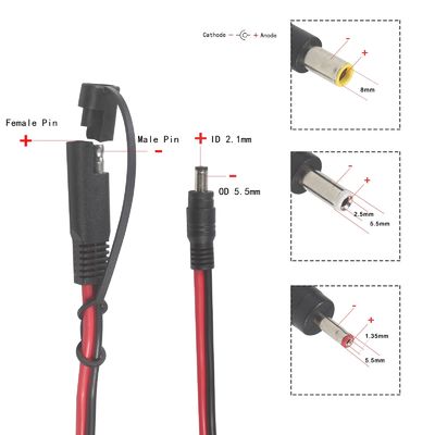 SAE - DC同軸アダプターケーブル - 6フィート 14AWG クイックリリース 接続プラグ 5.5mmx2.1mm オスジャック延長電源、自動車用8mm 2.5mm 3.5mmアダプター付き (B09N3LCJ4F)