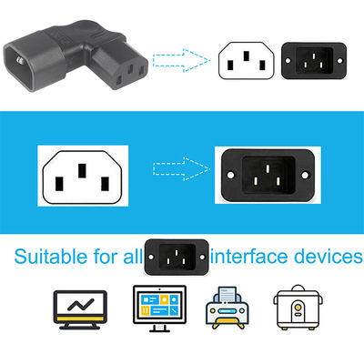 QIUCABLE 左角度 IEC アダプター、C14 オス - C13 メス、90度プラグ、250V AC、最大10A、100%純銅、PVCジャケット (B09V122QLV)