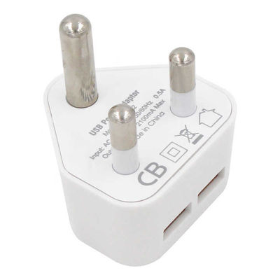 南アフリカ SA プラグ デュアル USB-A ウォールチャージャー – 5V 2.4A 出力 AC アダプター (携帯電話、タブレット、USBデバイス用)