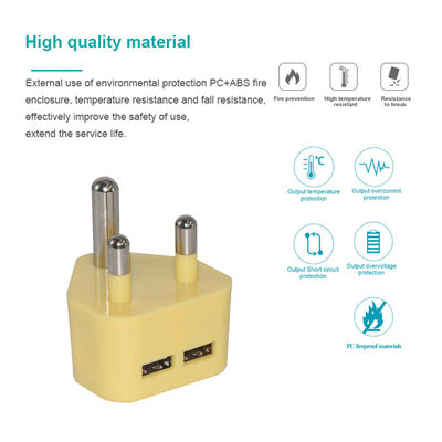 南アフリカ SA プラグ デュアル USB-A ウォールチャージャー – 5V 2.4A 出力 AC アダプター (携帯電話、タブレット、USBデバイス用)