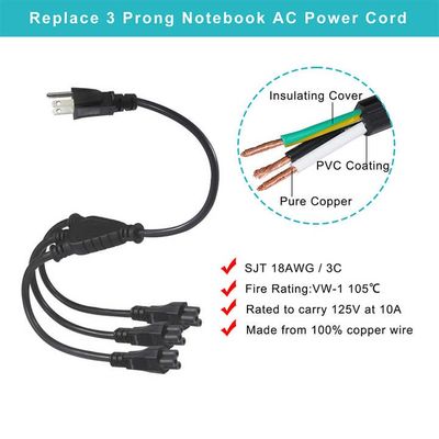 NEMA 5-15P から 4 方向 IEC C5 パワー スプリッター コード-US パソコン,アダプター,ノートPC 充電器用のプラグ・トゥ・クローバーリーフ アダプターケーブル