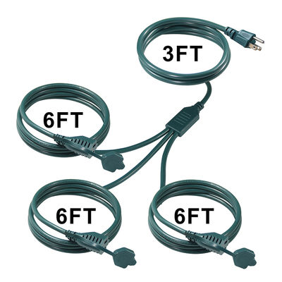 NEMA 5-15P - 3口 USコンセント スプリッター電源延長コード 125V AC