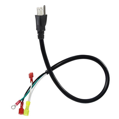 直角3P USプラグ - スペード/リング端子電源ケーブル、14AWG 3線プリターミネーションコード、アンプオーディオ機器用 3/6FT