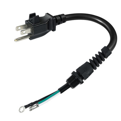 3P 開放端延長コード、NEMA 5-15P プラグからむき出し線へ、14AWG 電源ケーブル、ストレインリリーフケーブルクリップ付き、屋内/屋外使用