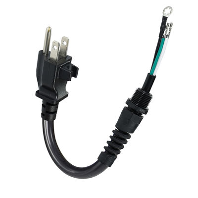 3P 開放端延長コード、NEMA 5-15P プラグからむき出し線へ、14AWG 電源ケーブル、ストレインリリーフケーブルクリップ付き、屋内/屋外使用