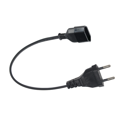 EU2ピン延長コード 1.2M 黒色PVC電源ケーブル