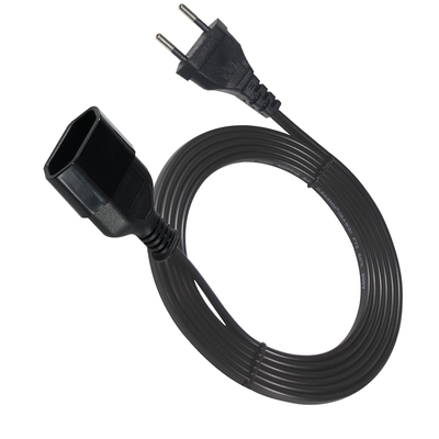 EU2ピン延長コード 1.2M 黒色PVC電源ケーブル