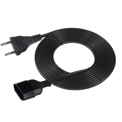 EU2ピン延長コード 1.2M 黒色PVC電源ケーブル