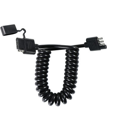 4ピンコイルトレーラーライト延長ケーブル 防水 1.2M ブラック