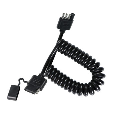 4ピンコイルトレーラーライト延長ケーブル 防水 1.2M ブラック