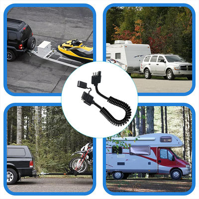 4ピンコイルトレーラーライト延長ケーブル 防水 1.2M ブラック