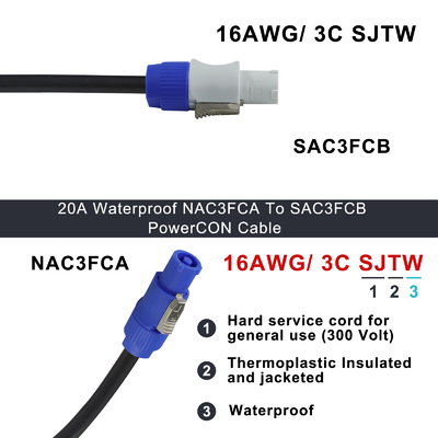 PowerCON 延長ケーブル - 3ピンロックAC電源コード、舞台照明、音響機器、イベント電源供給用