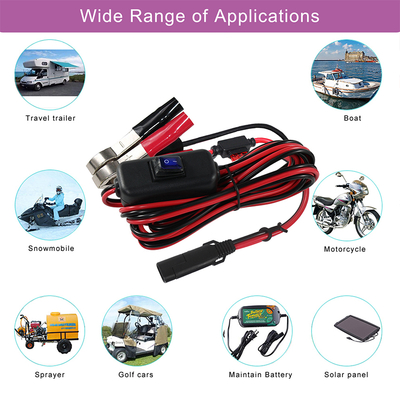 SAE to Alligator クリップバッテリーケーブル インラインファイズとスイッチ - 太陽光,自動車,DIYのための12V電源延長リード