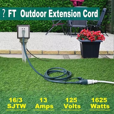 緑色の右角NEMA 5-15Pから5-15Rの延長コード - 低プロフィールプラグとダストキャップの90° (14AWG, 6ft)