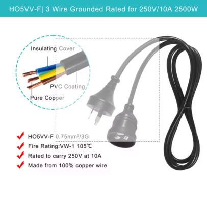 AUプラグからメスAUSソケット延長電源コード - オーストラリア3ピン主電源ケーブル、240V 10A/15A