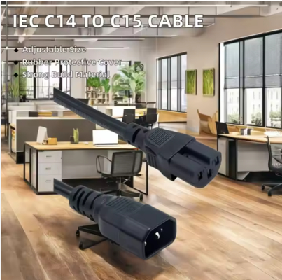 IEC C14 - C15 電源コード、オス - メス高温ケーブル 250V 10A サーバ、ネットワーク、PDU、ケトル用