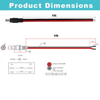 DCメスプラグ・トゥ・ティナードワイア 電源ケーブル,5.5x2.1mmまたは5.5x2.5mm,CCTV,LED,DIY用の12VDC電源アダプターコード