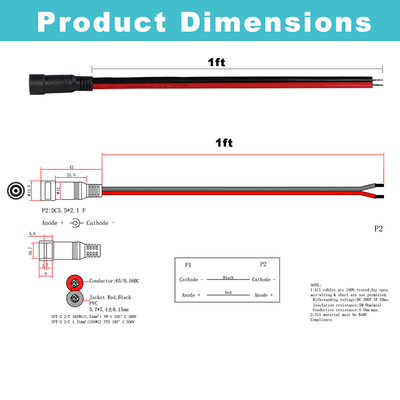 DCメスプラグ・トゥ・ティナードワイア 電源ケーブル,5.5x2.1mmまたは5.5x2.5mm,CCTV,LED,DIY用の12VDC電源アダプターコード