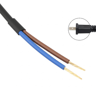 NEMA 1-15P 2極電源コード、錫メッキストリップエンド付き 18AWG