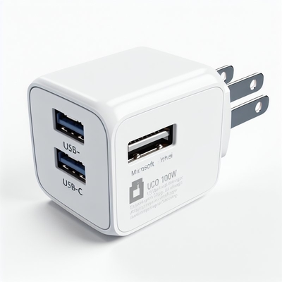 100W GaN 壁掛け充電器、デュアルUSB-CおよびUSB-A、USプラグ