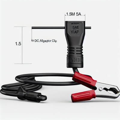 1.5m 5A ヒューズ付きワニ口クリップ - DC SAEバッテリーケーブル