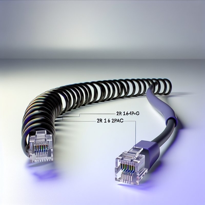 RJ11 6P4C スパイラル電話ケーブル 12FT 男性から男性へ 24AWG