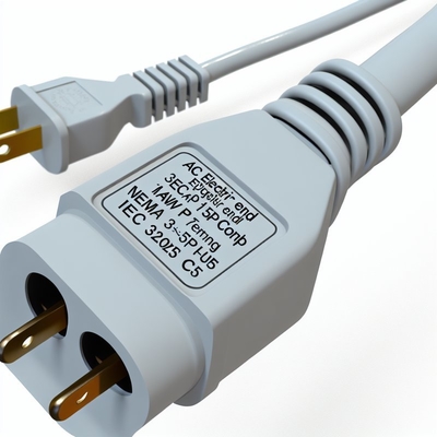 NEMA 5-15P から IEC C5 電源コード 14AWG 250V 16A 黒
