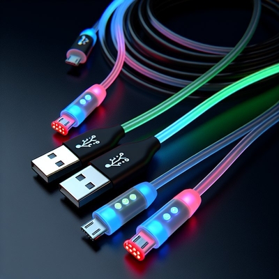 音声制御LED USB Type-C充電ケーブル、カラフルライト付き